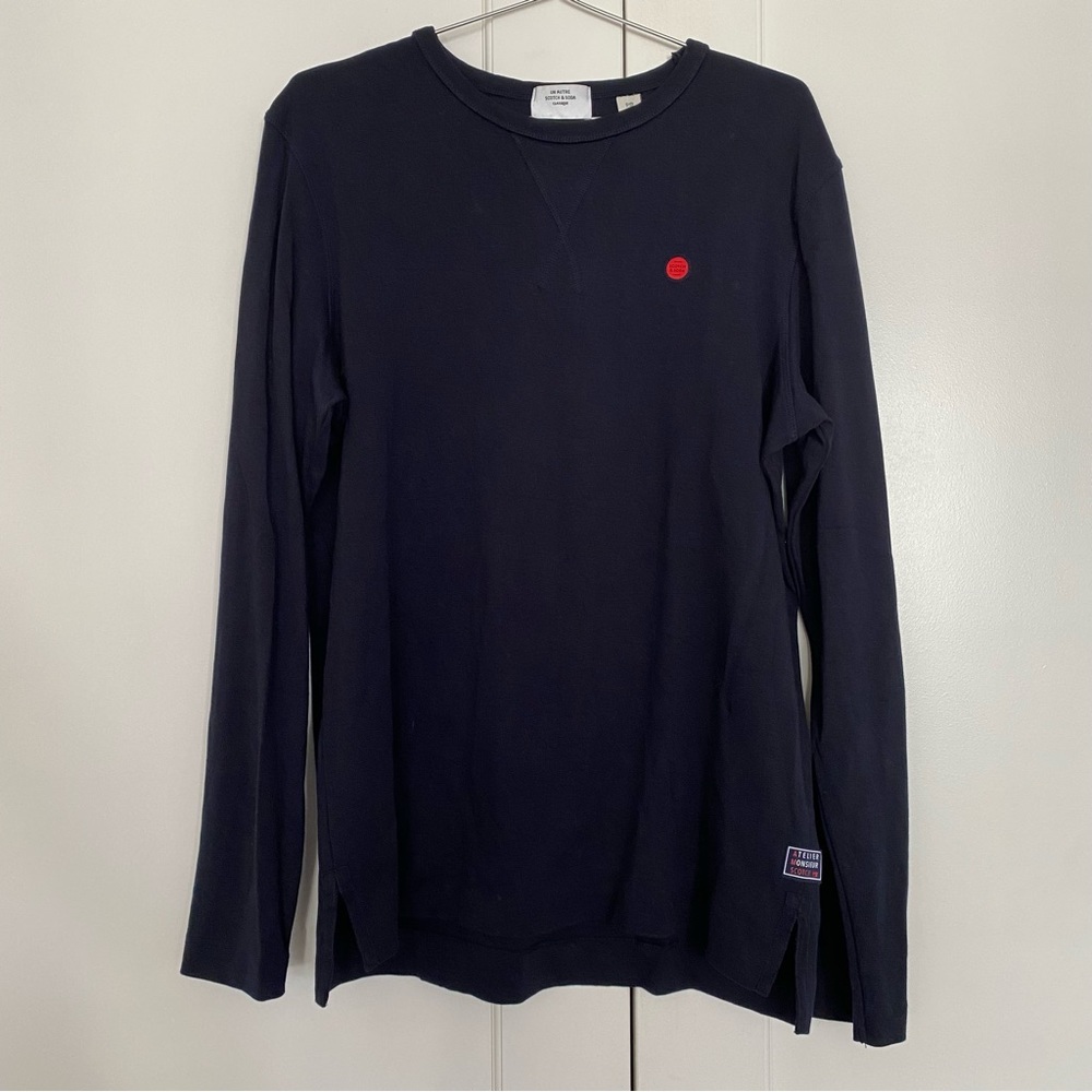 Scotch & Soda Navy Long Sleeve Tee with Red Accent